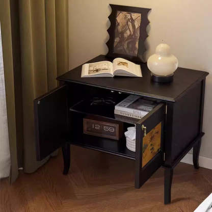 Mid-Century Silk Wood Nightstand 1-Cabinet