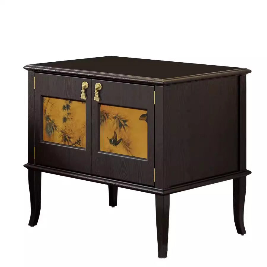Mid-Century Silk Wood Nightstand 1-Cabinet