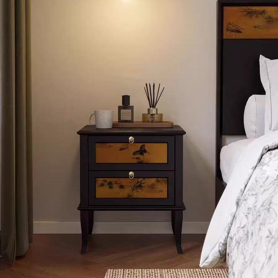 Mid-Century Silk Wood Nightstand 1-Cabinet