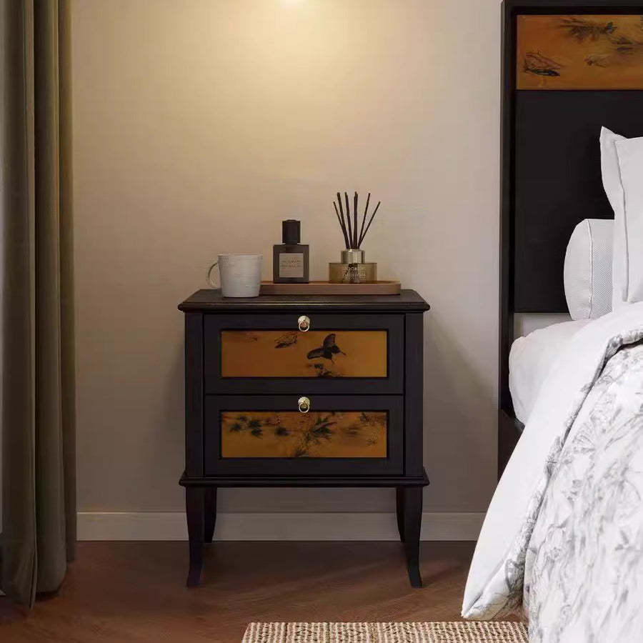 Mid-Century Silk Wood Nightstand 1-Cabinet