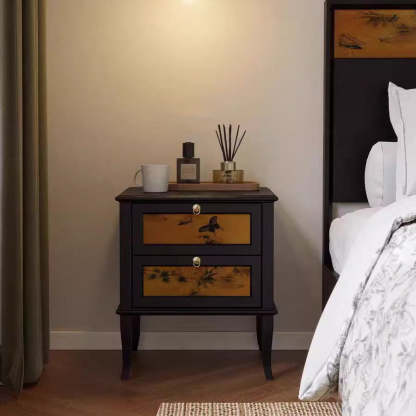 Mid-Century Silk Wood Nightstand 1-Cabinet