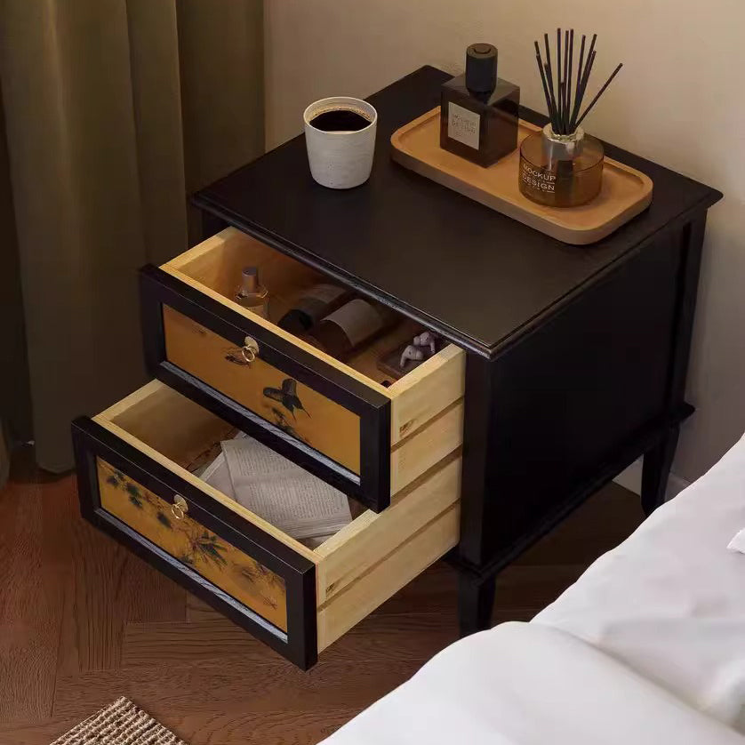 Mid-Century Silk Wood Nightstand 1-Cabinet