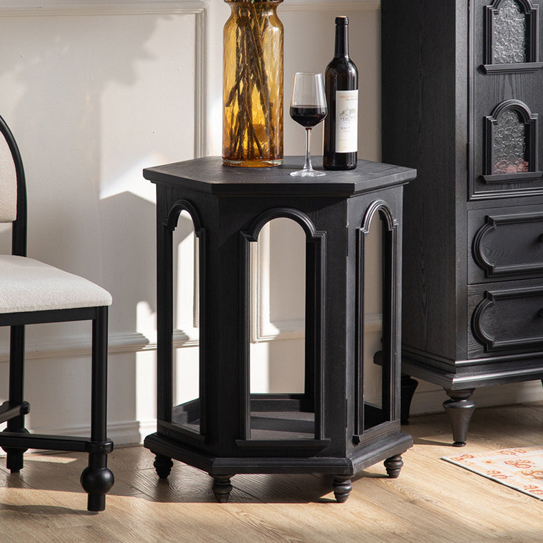 Mid-Century Hollowed Arch Black Wood Side Table
