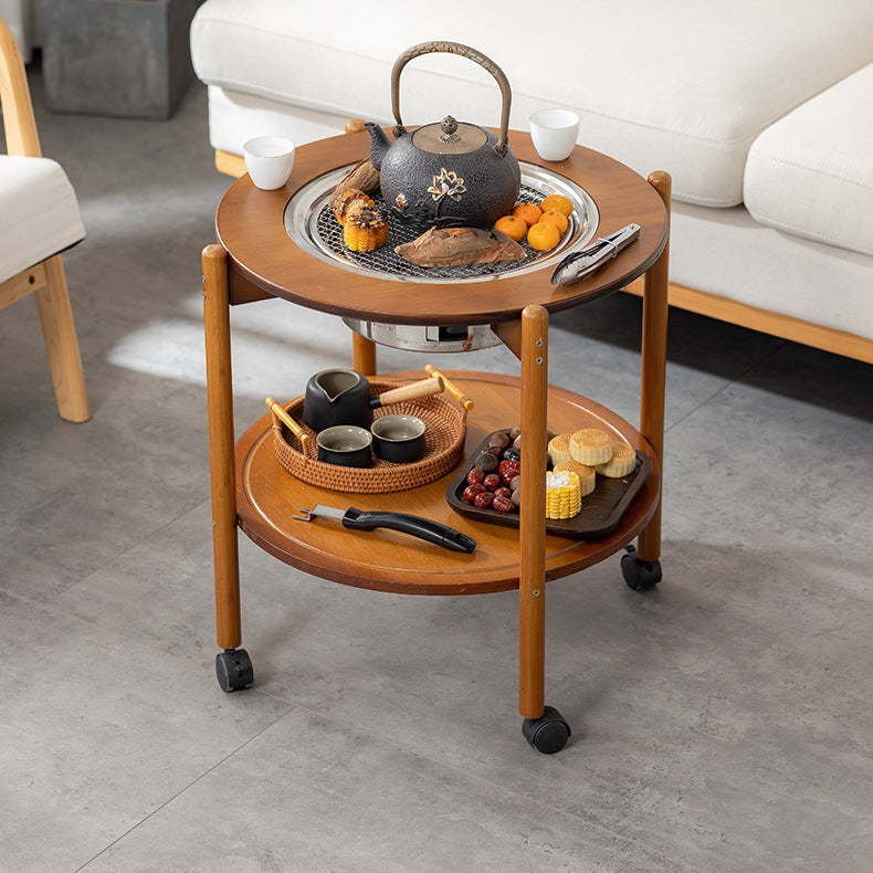 Chinese Bamboo Slidable Coffee Table 2-Tier — Bamboo Color