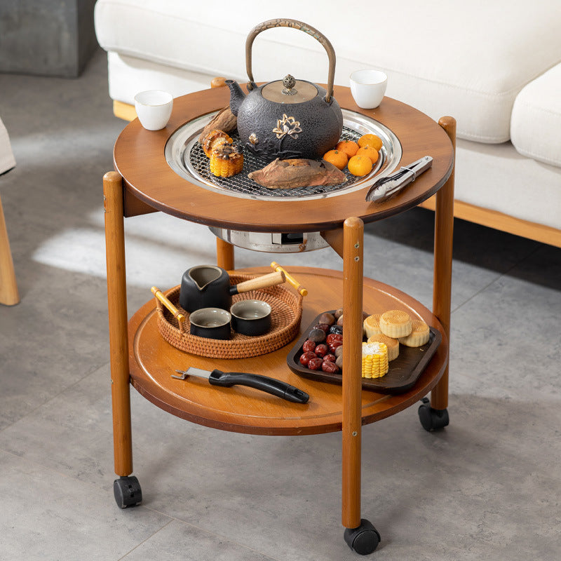 Chinese Bamboo Slidable Coffee Table 2-Tier