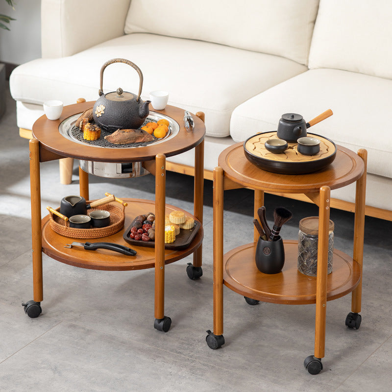 Chinese Bamboo Slidable Coffee Table 2-Tier