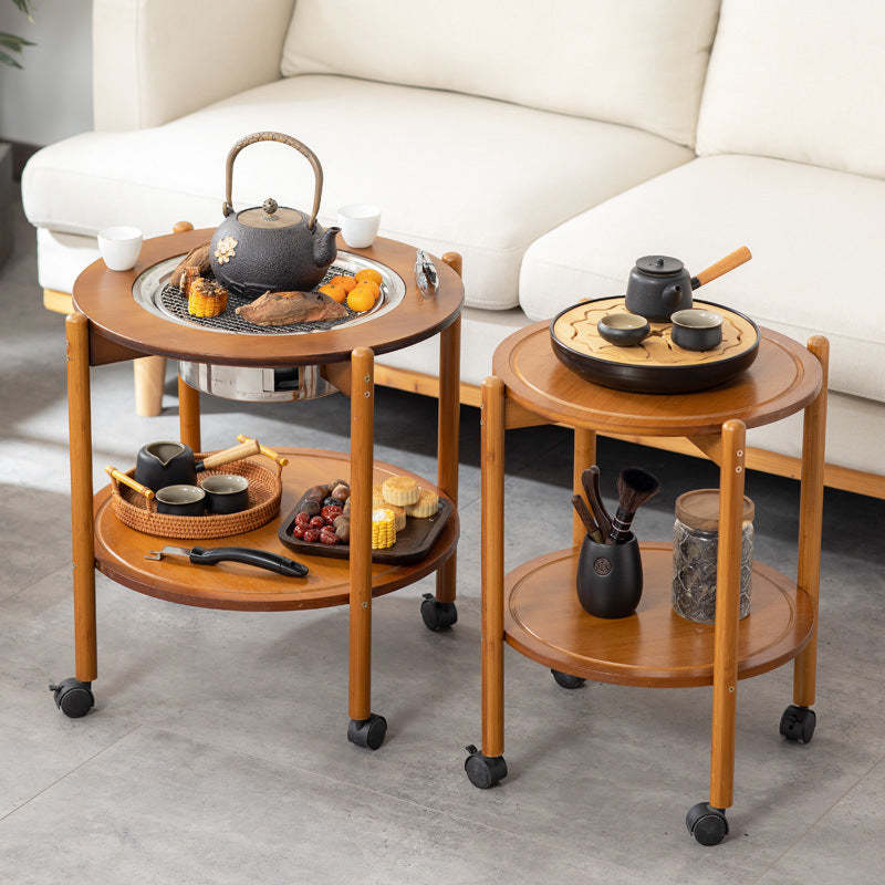 Chinese Bamboo Slidable Coffee Table 2-Tier