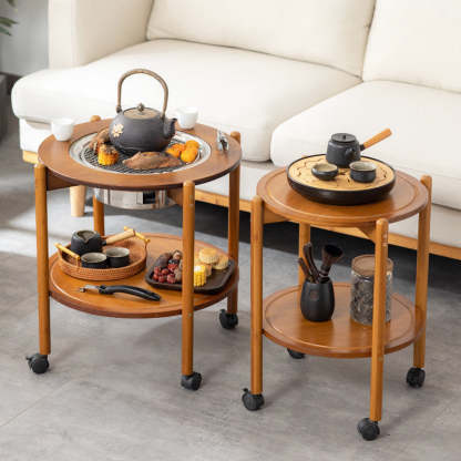 Chinese Bamboo Slidable Coffee Table 2-Tier