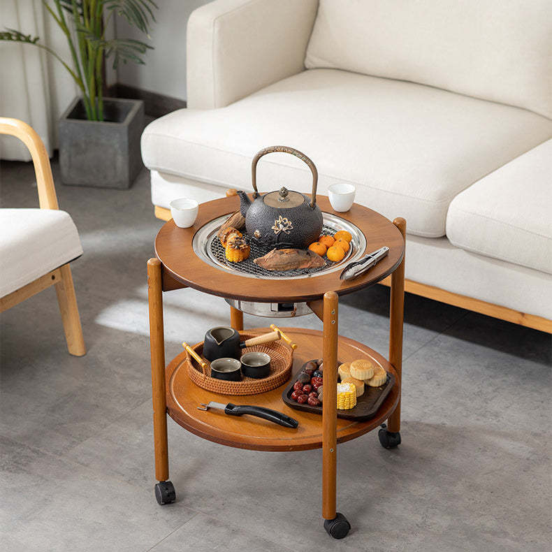Chinese Bamboo Slidable Coffee Table 2-Tier