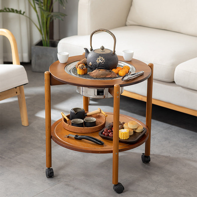 Chinese Bamboo Slidable Coffee Table 2-Tier