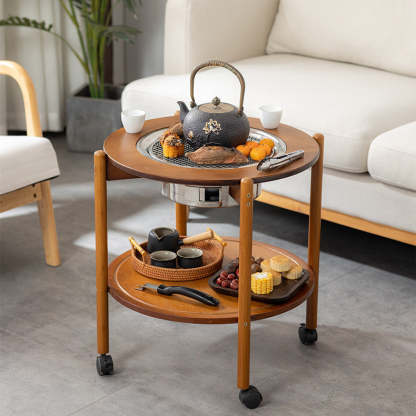 Chinese Bamboo Slidable Coffee Table 2-Tier
