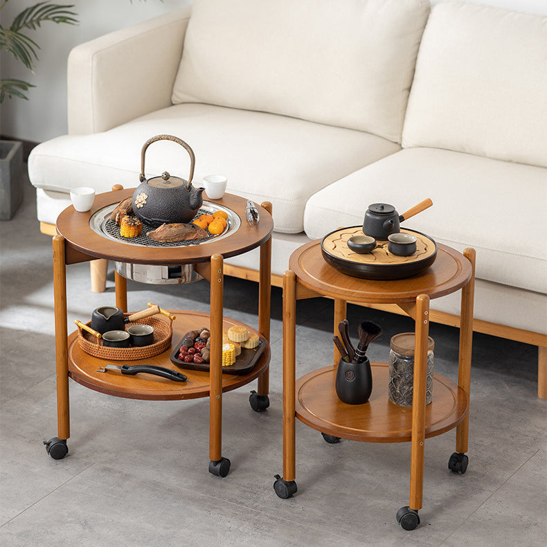 Chinese Bamboo Slidable Coffee Table 2-Tier