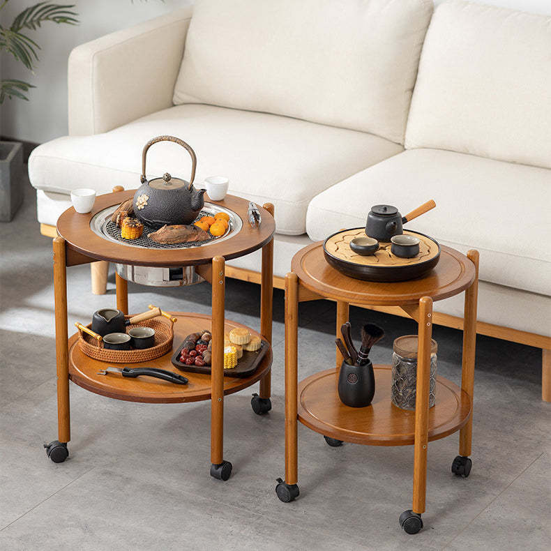 Chinese Bamboo Slidable Coffee Table 2-Tier