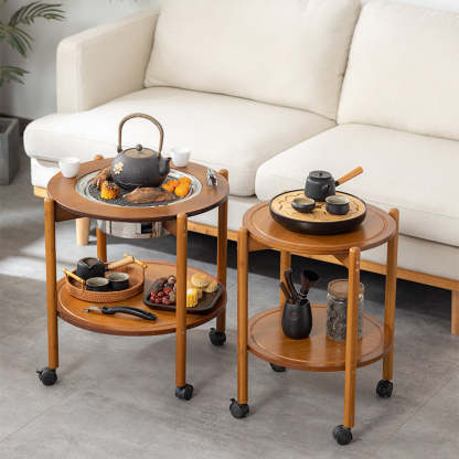 Chinese Bamboo Slidable Coffee Table 2-Tier