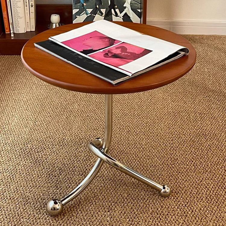 Mid-Century Wood Iron Tripod End Table