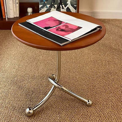 Mid-Century Wood Iron Tripod End Table — Walnut Color