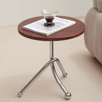 Mid-Century Wood Iron Tripod End Table — White
