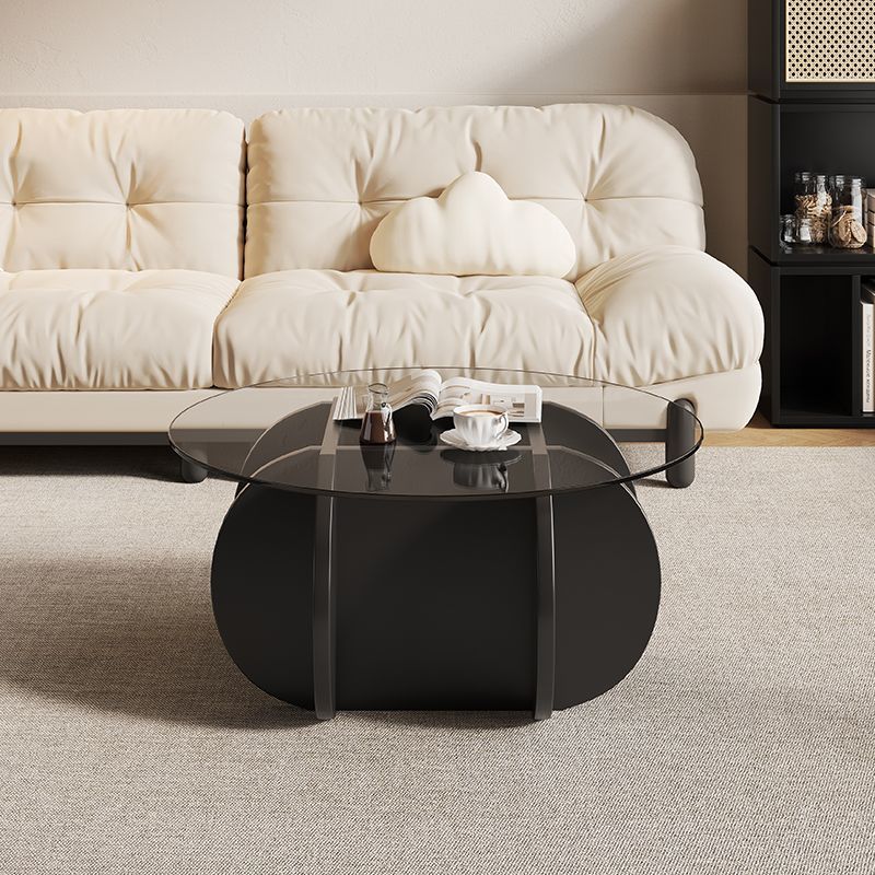 Eclectic Glass Rubberwood Round Coffee Table
