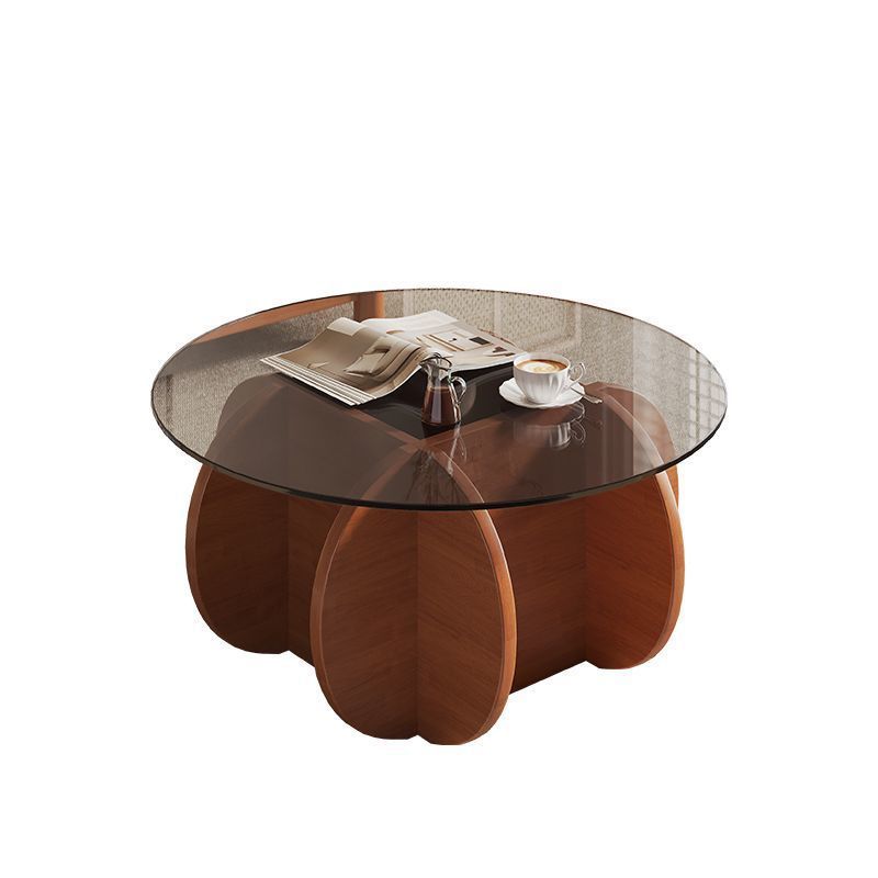 Eclectic Glass Rubberwood Round Coffee Table