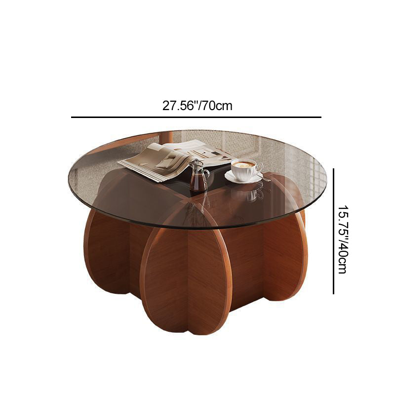 Eclectic Glass Rubberwood Round Coffee Table