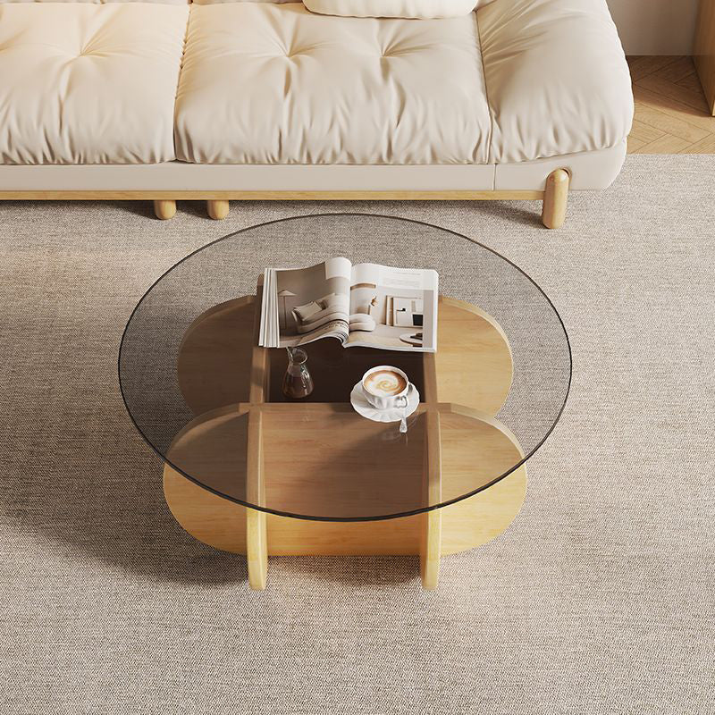 Eclectic Glass Rubberwood Round Coffee Table — Black
