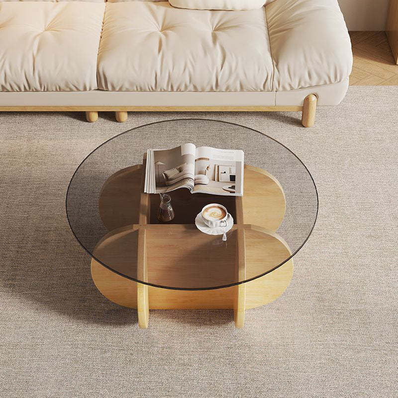 Eclectic Glass Rubberwood Round Coffee Table — Black