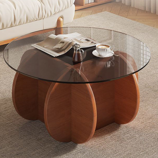 Eclectic Glass Rubberwood Round Coffee Table