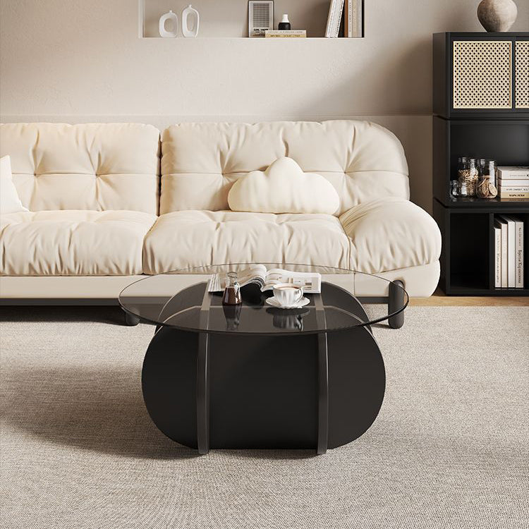 Eclectic Glass Rubberwood Round Coffee Table