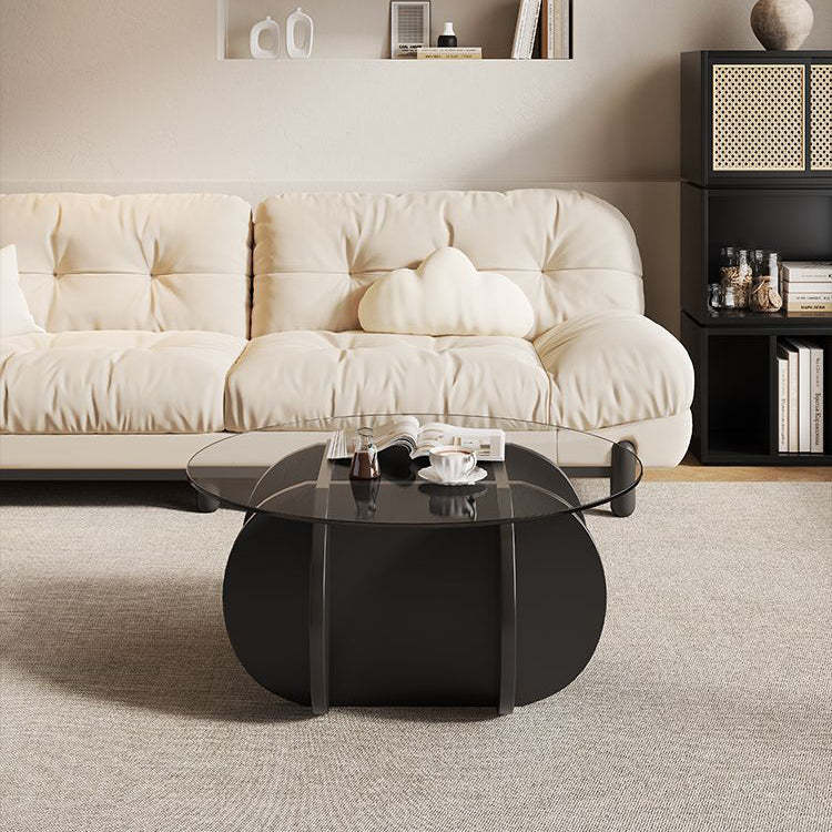 Eclectic Glass Rubberwood Round Coffee Table