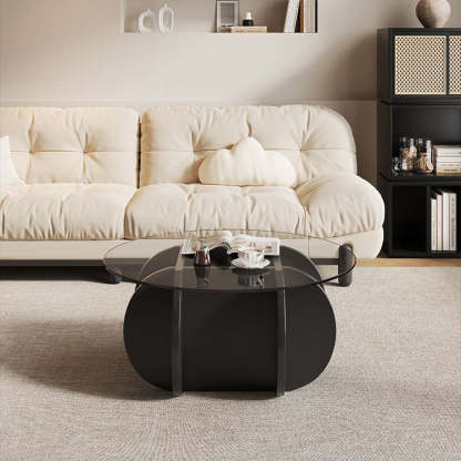 Eclectic Glass Rubberwood Round Coffee Table