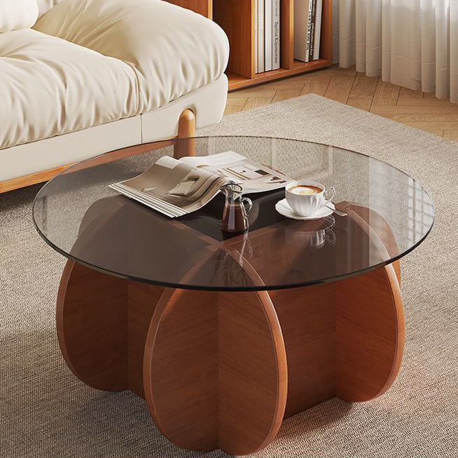Eclectic Glass Rubberwood Round Coffee Table