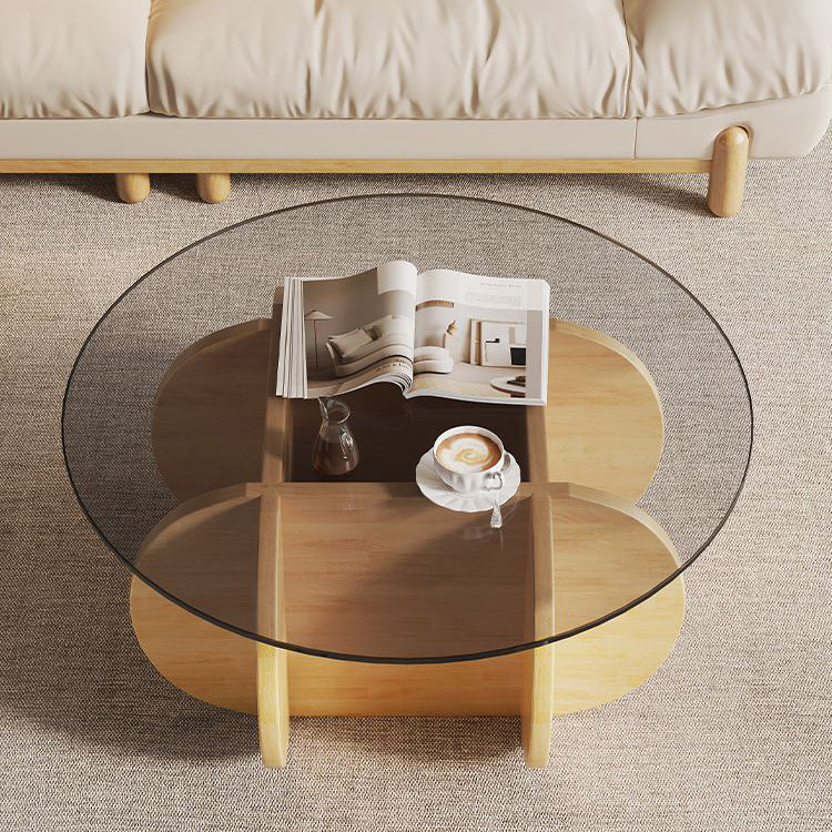 Eclectic Glass Rubberwood Round Coffee Table