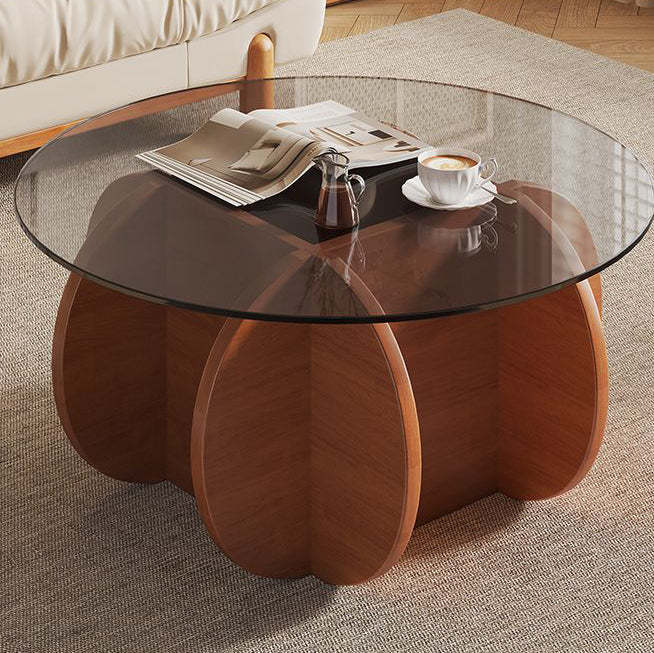 Eclectic Glass Rubberwood Round Coffee Table