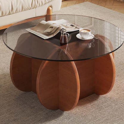Eclectic Glass Rubberwood Round Coffee Table