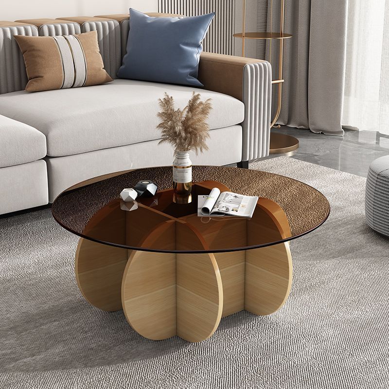 Eclectic Glass Rubberwood Round Coffee Table