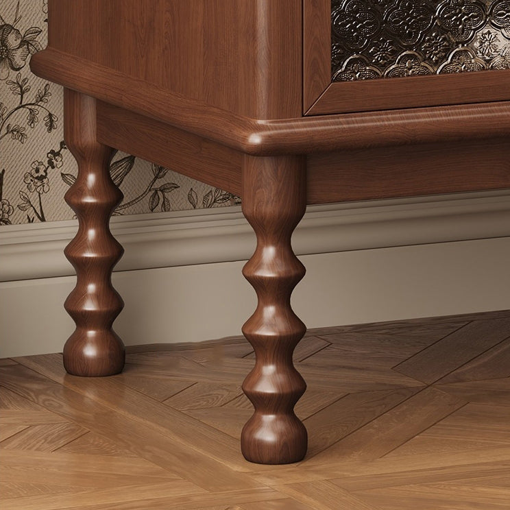 Vintage Carved Glass Wood Nightstand 2-Drawer