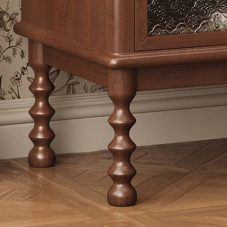 Vintage Carved Glass Wood Nightstand 2-Drawer