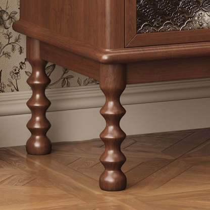 Vintage Carved Glass Wood Nightstand 2-Drawer