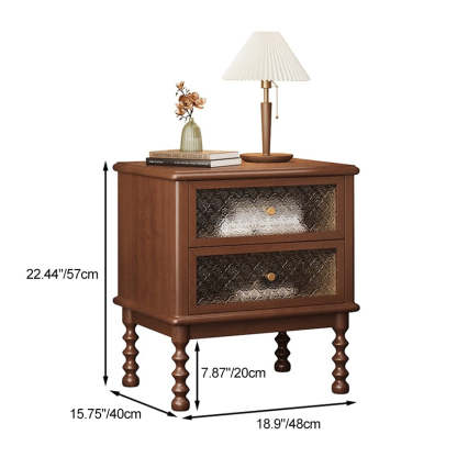 Vintage Carved Glass Wood Nightstand 2-Drawer