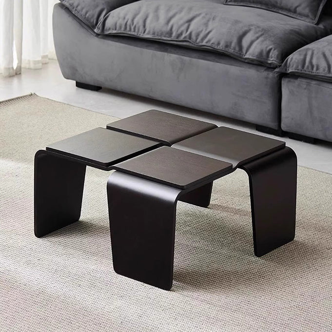 Mid-Century Walnut Textured Wood Coffee Table — Black