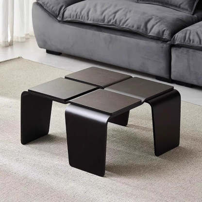 Mid-Century Walnut Textured Wood Coffee Table — Black