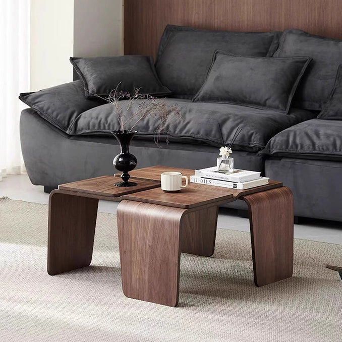 Mid-Century Walnut Textured Wood Coffee Table — Walnut Color