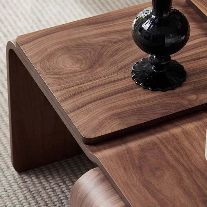 Mid-Century Walnut Textured Wood Coffee Table