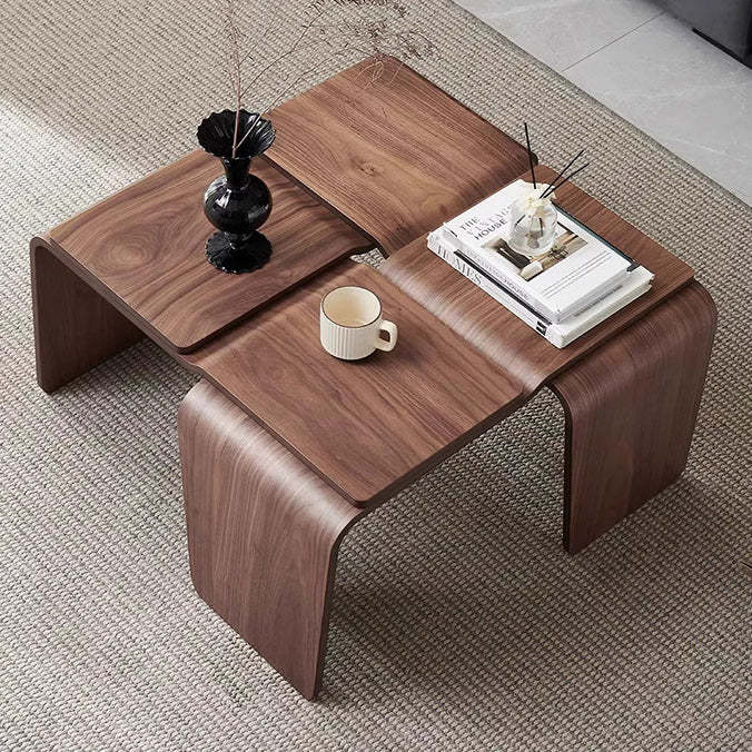 Mid-Century Walnut Textured Wood Coffee Table