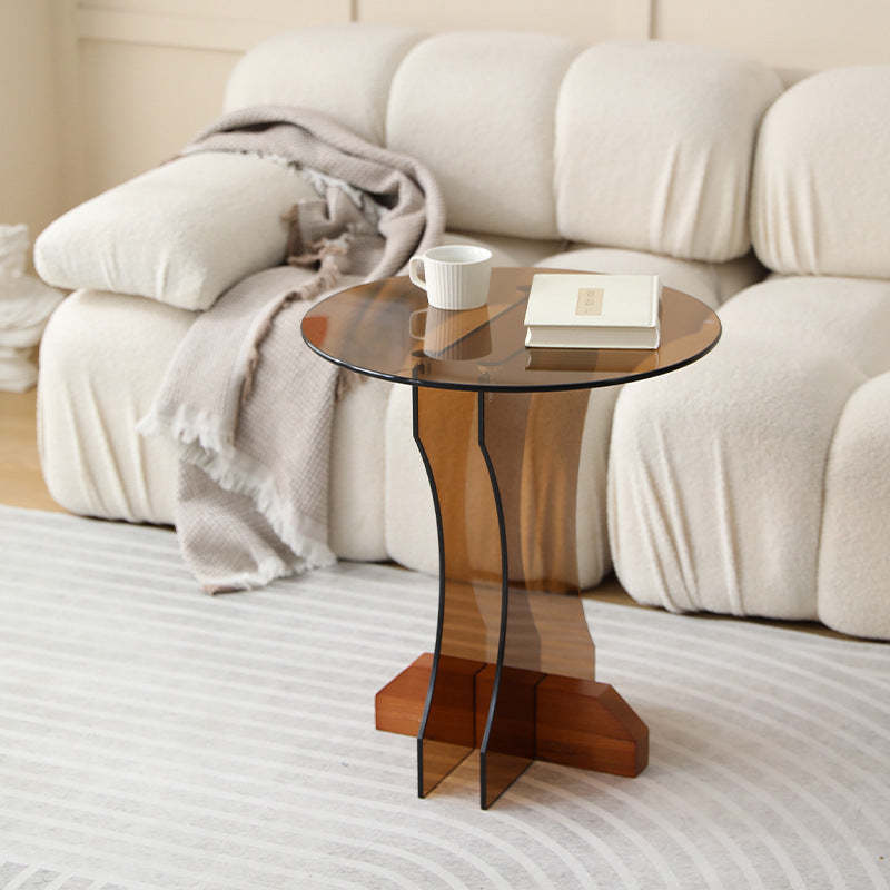 Nordic Round Glass Wood Side Table