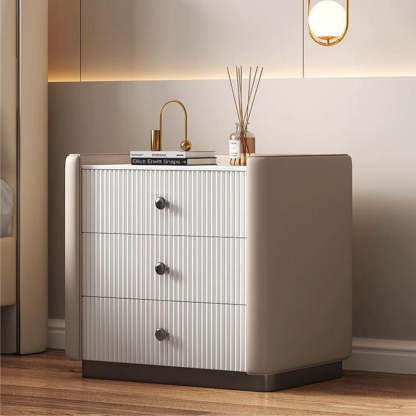 Modern Microfiber Leather 3-Drawer Nightstand — A