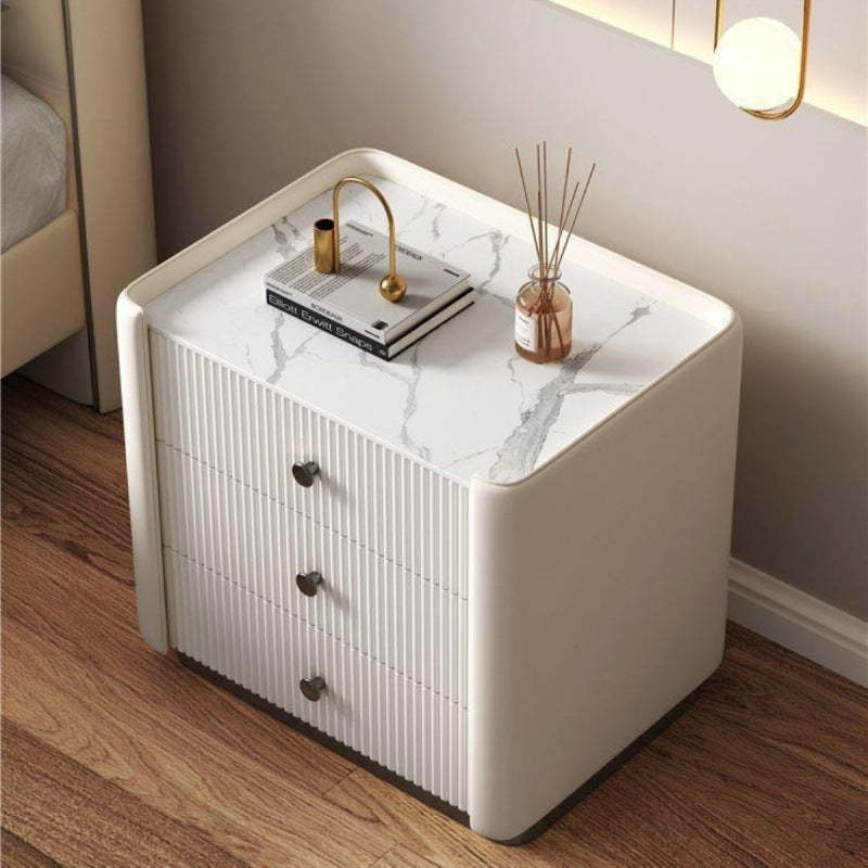 Modern Microfiber Leather 3-Drawer Nightstand