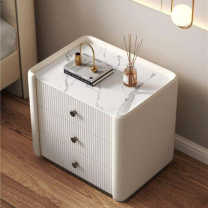 Modern Microfiber Leather 3-Drawer Nightstand