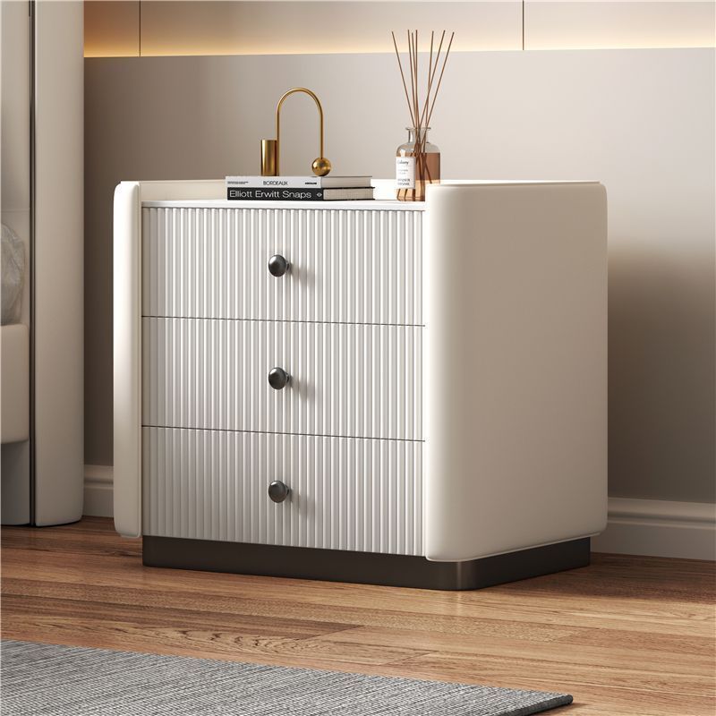 Modern Microfiber Leather 3-Drawer Nightstand