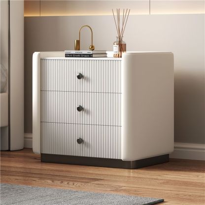 Modern Microfiber Leather 3-Drawer Nightstand